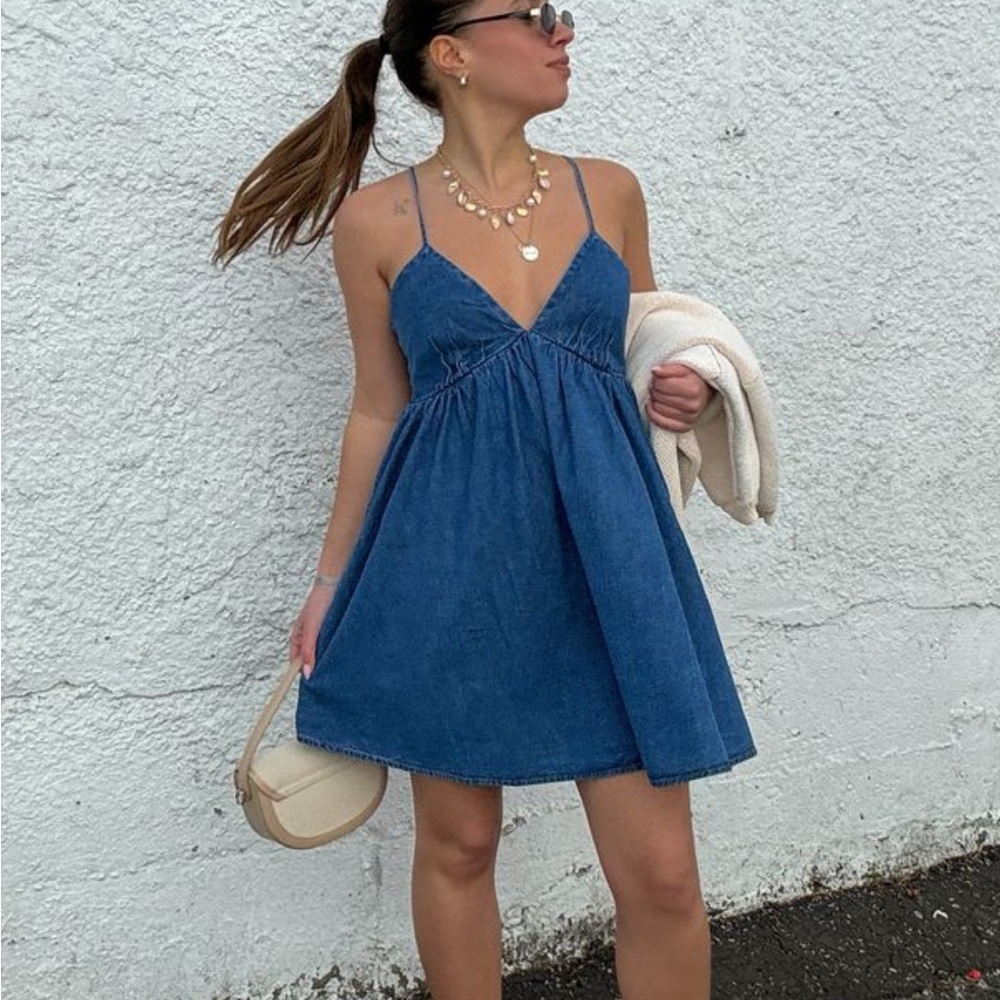 Denim Blue Spaghetti Strap Mini Dress - Unbranded